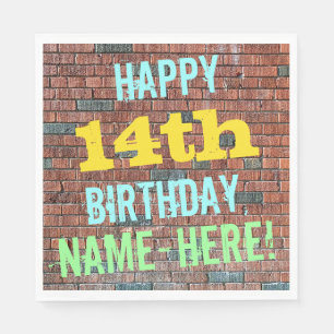 Brick Wall Graffiti Inspired 14th Birthday + Name Napkin