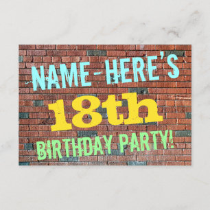 Brick Wall Graffiti Inspired 18th Birthday + Name Invitation