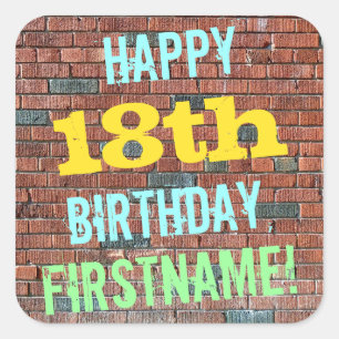 Brick Wall Graffiti Inspired 18th Birthday + Name Square Sticker