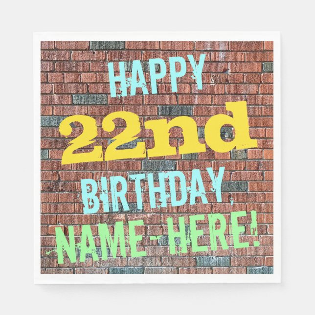 Brick Wall Graffiti Inspired 22nd Birthday + Name Napkin (Front)