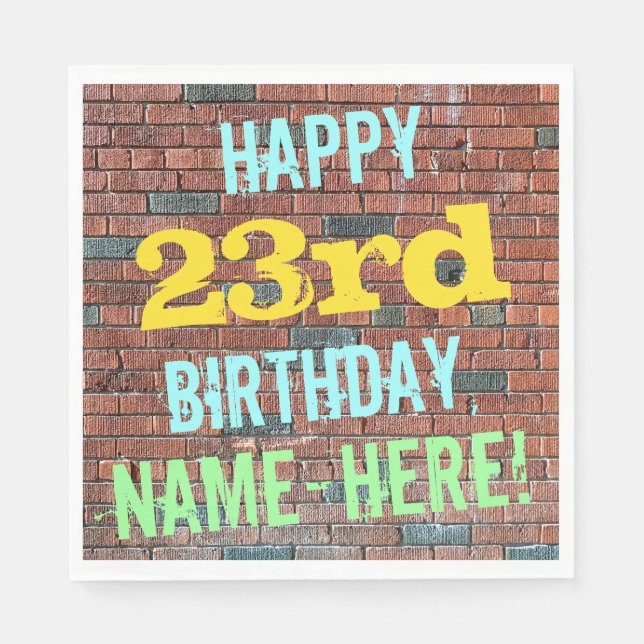 Brick Wall Graffiti Inspired 23rd Birthday + Name Napkin (Front)
