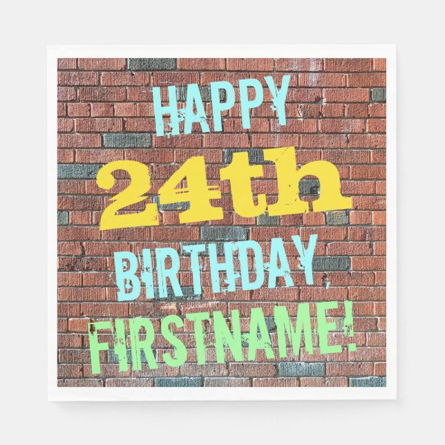 Brick Wall Graffiti Inspired 24th Birthday + Name Napkin (Front)