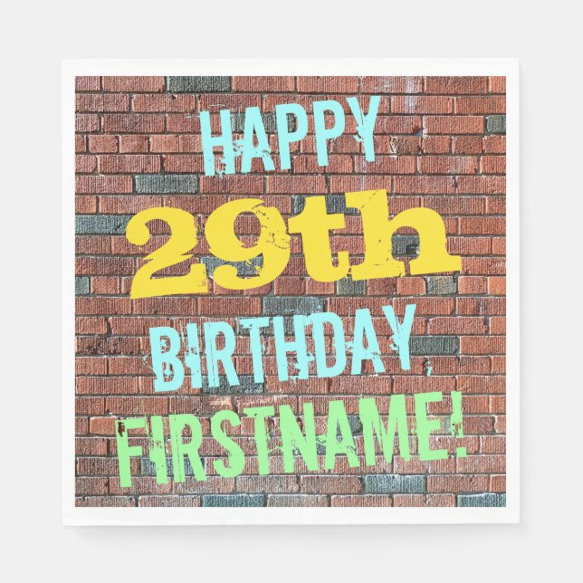 Brick Wall Graffiti Inspired 29th Birthday + Name Napkin (Front)