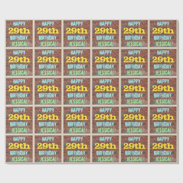 Brick Wall Graffiti Inspired 29th Birthday + Name Wrapping Paper (Flat)
