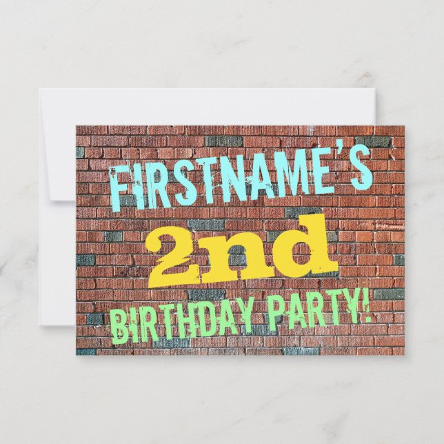 Brick Wall Graffiti Inspired 2nd Birthday + Name Invitation (Front)