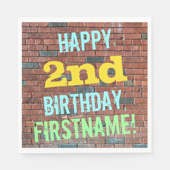 Brick Wall Graffiti Inspired 2nd Birthday + Name Napkin (Front)