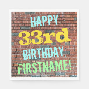 Brick Wall Graffiti Inspired 33rd Birthday + Name Napkin