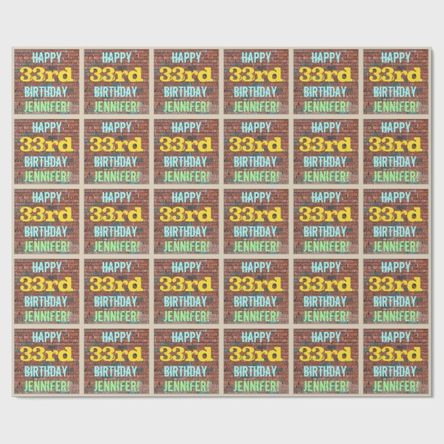 Brick Wall Graffiti Inspired 33rd Birthday + Name Wrapping Paper (Flat)