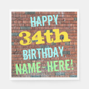 Brick Wall Graffiti Inspired 34th Birthday + Name Napkin