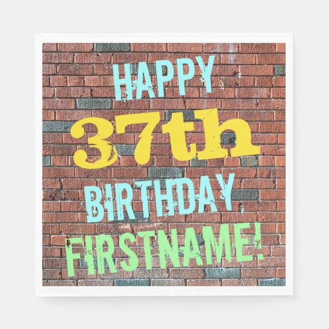 Brick Wall Graffiti Inspired 37th Birthday + Name Napkin (Front)