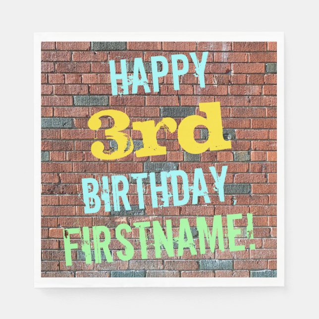 Brick Wall Graffiti Inspired 3rd Birthday + Name Napkin (Front)