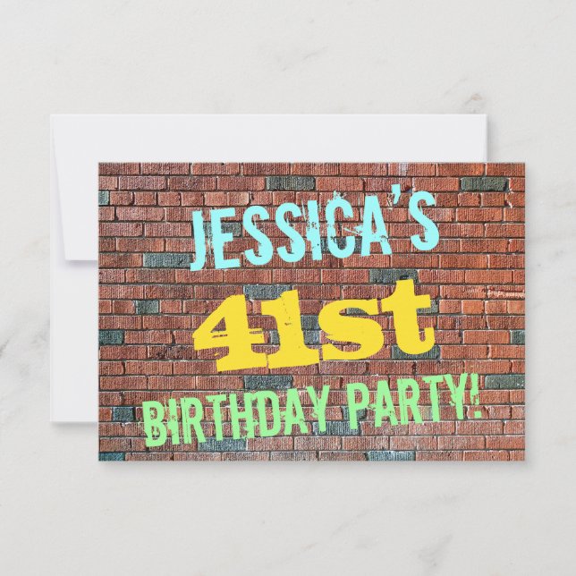 Brick Wall Graffiti Inspired 41st Birthday + Name Invitation (Front)
