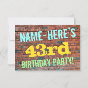 Brick Wall Graffiti Inspired 43rd Birthday + Name Invitation