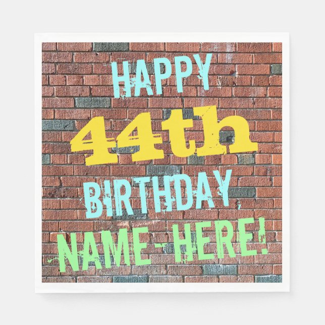 Brick Wall Graffiti Inspired 44th Birthday + Name Napkin (Front)