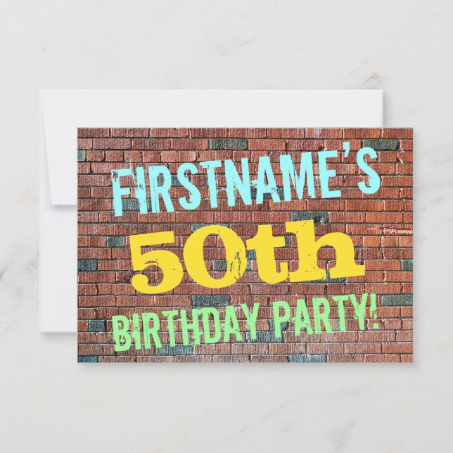 Brick Wall Graffiti Inspired 50th Birthday + Name Invitation (Front)