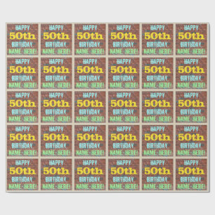 Brick Wall Graffiti Inspired 50th Birthday + Name Wrapping Paper