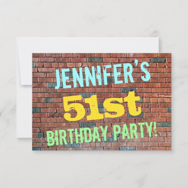 Brick Wall Graffiti Inspired 51st Birthday + Name Invitation (Front)