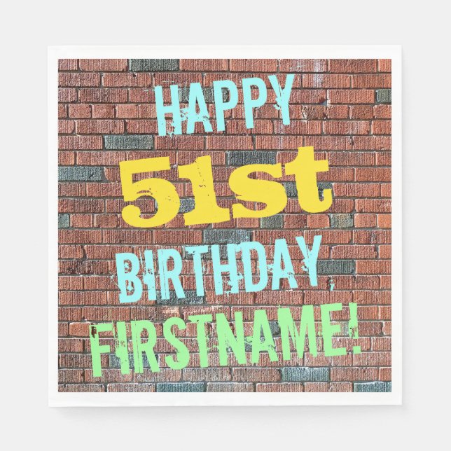 Brick Wall Graffiti Inspired 51st Birthday + Name Napkin (Front)