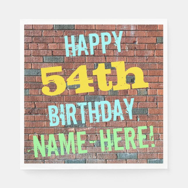 Brick Wall Graffiti Inspired 54th Birthday + Name Napkin (Front)