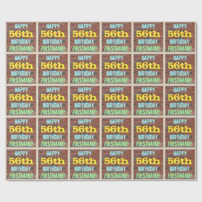 Brick Wall Graffiti Inspired 56th Birthday + Name Wrapping Paper (Flat)