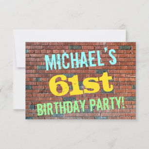 Brick Wall Graffiti Inspired 61st Birthday + Name Invitation