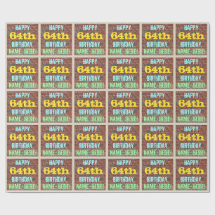 Brick Wall Graffiti Inspired 64th Birthday + Name Wrapping Paper