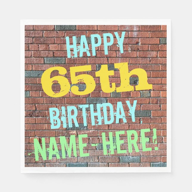 Brick Wall Graffiti Inspired 65th Birthday + Name Napkin (Front)