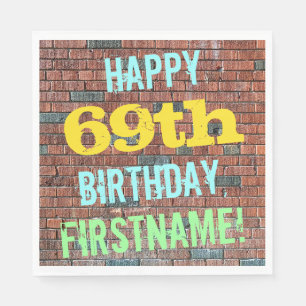 Brick Wall Graffiti Inspired 69th Birthday + Name Napkin