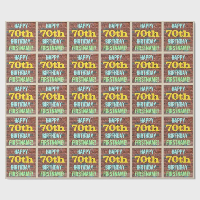Brick Wall Graffiti Inspired 70th Birthday + Name Wrapping Paper (Flat)