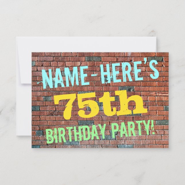 Brick Wall Graffiti Inspired 75th Birthday + Name Invitation (Front)