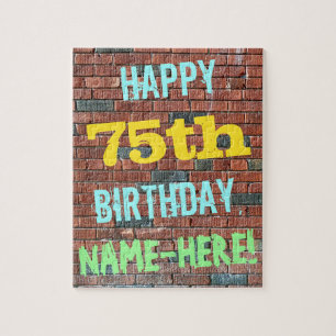 Brick Wall Graffiti Inspired 75th Birthday + Name Jigsaw Puzzle