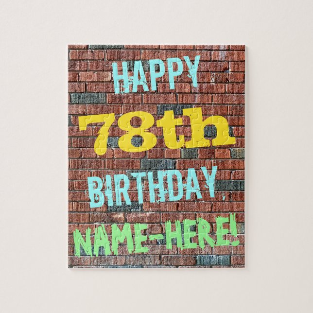 Brick Wall Graffiti Inspired 78th Birthday + Name Jigsaw Puzzle (Vertical)