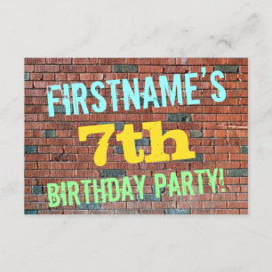 Brick Wall Graffiti Inspired 7th Birthday + Name Invitation