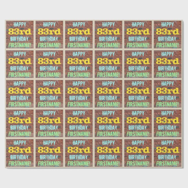 Brick Wall Graffiti Inspired 83rd Birthday + Name Wrapping Paper (Flat)