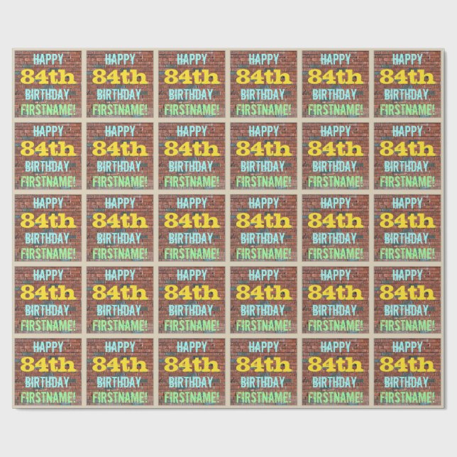 Brick Wall Graffiti Inspired 84th Birthday + Name Wrapping Paper (Flat)