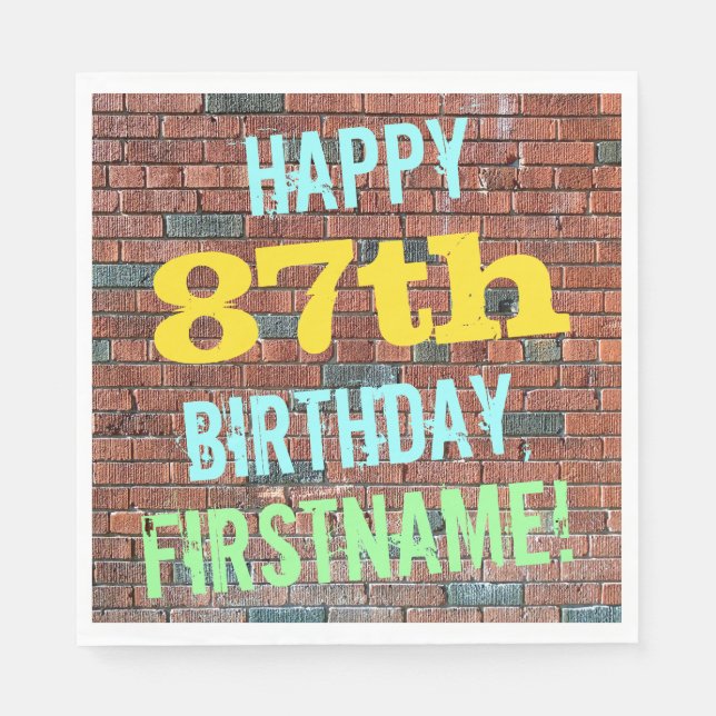 Brick Wall Graffiti Inspired 87th Birthday + Name Napkin (Front)