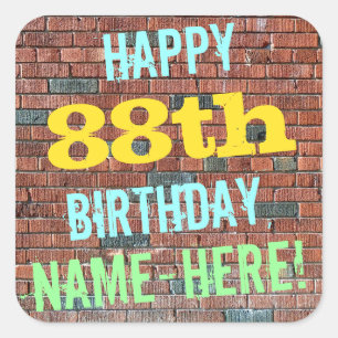 Brick Wall Graffiti Inspired 88th Birthday + Name Square Sticker