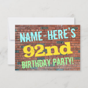 Brick Wall Graffiti Inspired 92nd Birthday + Name Invitation