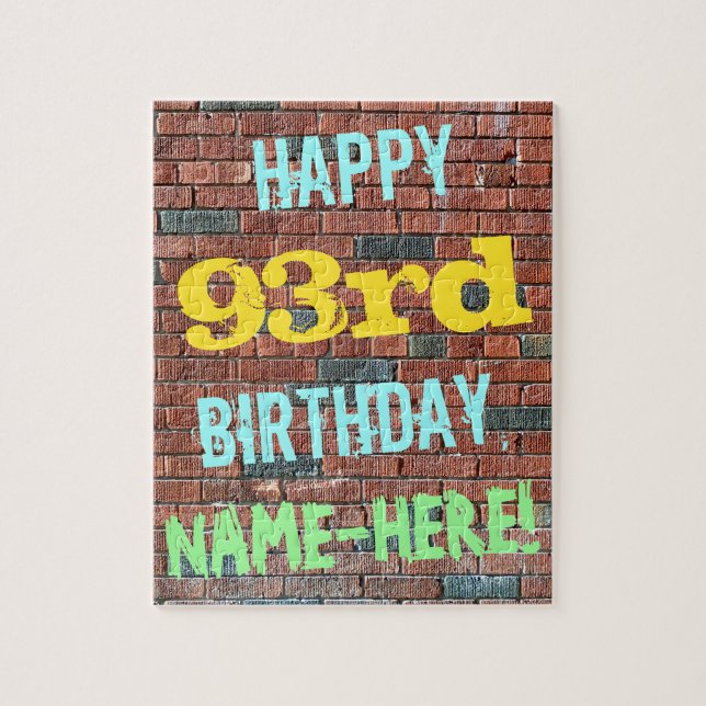 Brick Wall Graffiti Inspired 93rd Birthday + Name Jigsaw Puzzle (Vertical)