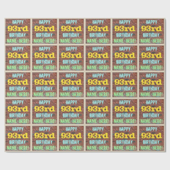 Brick Wall Graffiti Inspired 93rd Birthday + Name Wrapping Paper (Flat)