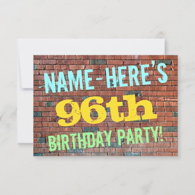 Brick Wall Graffiti Inspired 96th Birthday + Name Invitation (Front)