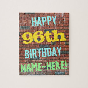 Brick Wall Graffiti Inspired 96th Birthday + Name Jigsaw Puzzle