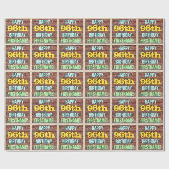 Brick Wall Graffiti Inspired 96th Birthday + Name Wrapping Paper (Flat)