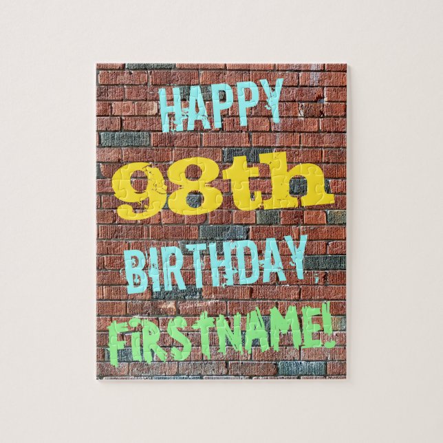 Brick Wall Graffiti Inspired 98th Birthday + Name Jigsaw Puzzle (Vertical)