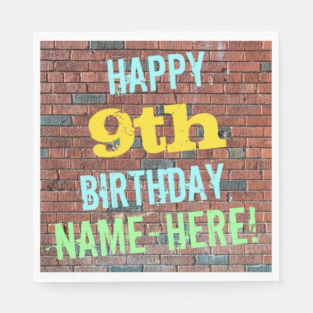 Brick Wall Graffiti Inspired 9th Birthday + Name Napkin (Front)
