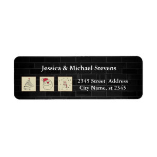 Brick wall grundge fun Christmas patchwork Return Address Label
