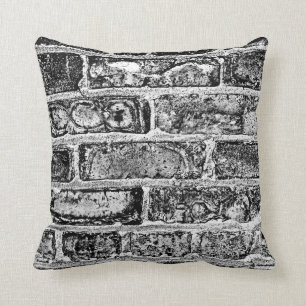 Brick Wall in Black & White Cushion