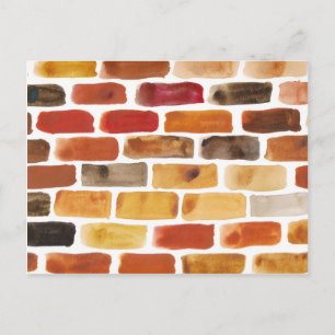 Brick wall in brown shades, watercolor painting postcard