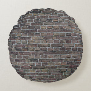 Brick wall old dark brick wall round cushion