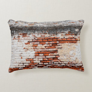 brick wall on the roadabandoned, abstract, aged, decorative cushion
